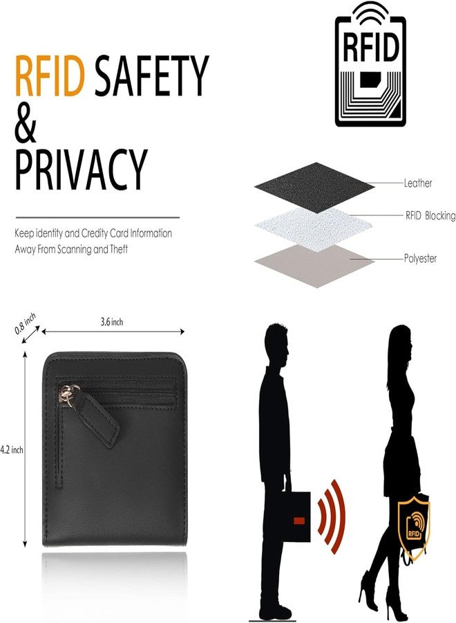 Contacts RFID Blocking Leather Wallet for Men & Women - Slim Bifold Design with Zipper Coin Pocket, ID Window & Multiple Card Slots - Stylish & Compact Purse(Black) - Image 4